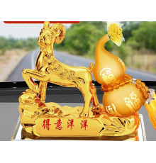 Статуетка Золота Овца Коза для Багатства Достаток, Процвітання, з гарбузом Ву-Лу для Здоров'я з цілющою олією
