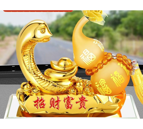 Статуетка Золота Змія для Багатства Достаток, Процвітання, з гарбузом Ву-Лу для Здоров'я з цілющою олією