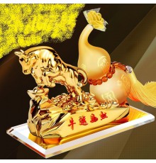 Статуетка Золотий Бик для Багатства Достаток, Процвітання, з гарбузом Ву-Лу для Здоров'я з цілющою олією чіткі