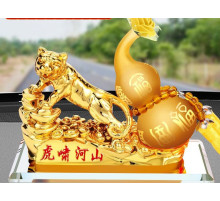 Статуетка Золотий Тигр для Багатства Достаток, Процвітання, з гарбузом Ву-Лу для Здоров'я з цілющою олією і че