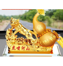 Статуетка Золотий Тигр для Багатства Достаток, Процвітання, з гарбузом Ву-Лу для Здоров'я з цілющою олією і че