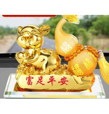 Статуетка Золотий Кабанка Свиняча для Багатства Достаток, Процвітання, з гарбузом Ву-Лу для Здоров'я з олією
