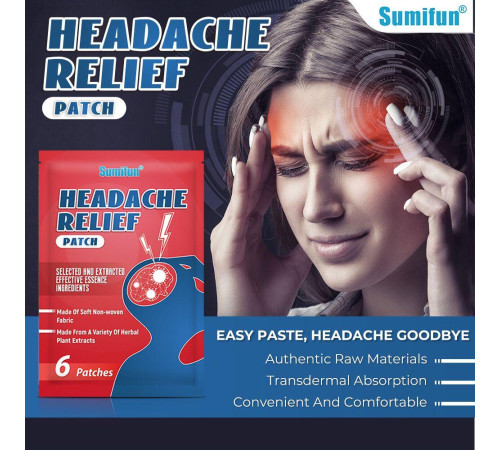 Турмаліновий Пластир від головного болю, запаморочення, мігрень, заспокійливі, покращують якість сну 6 штук