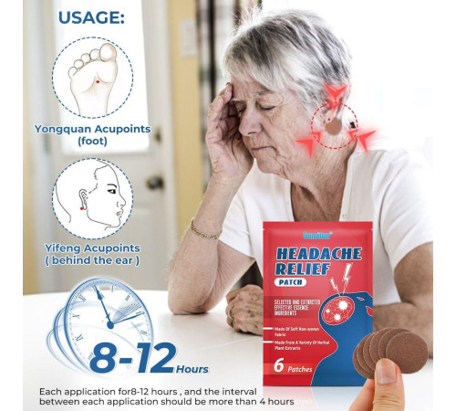 Турмаліновий Пластир від головного болю, запаморочення, мігрень, заспокійливі, покращують якість сну 6 штук