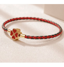 Золотий браслет Чотирилистий конюшина червоний агат для удачі, для успіху та харизми, для багатства та здоров'я