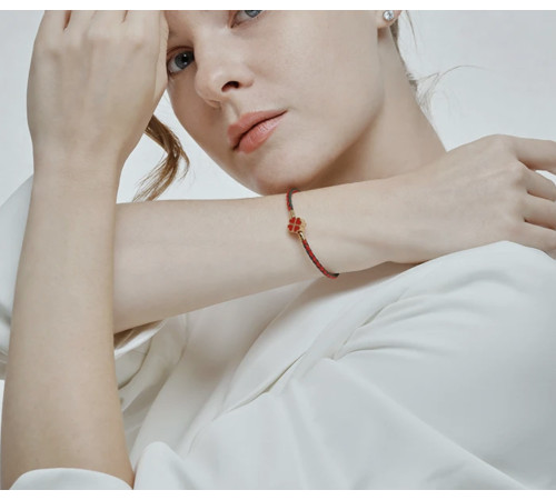 Золотий браслет Чотирилистий конюшина червоний агат для удачі, для успіху та харизми, для багатства та здоров'я