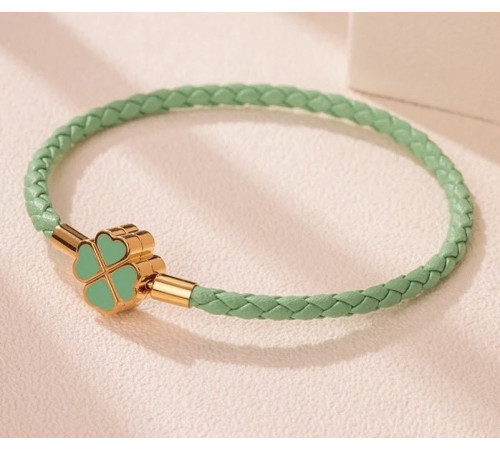 Золотий браслет Чотирилистий конюшиний зелений для удачі, для успіху та харизму, для багатства та здоров'я