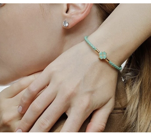 Золотий браслет Чотирилистий конюшиний зелений для удачі, для успіху та харизму, для багатства та здоров'я