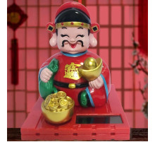 Тибетський Бог Багатства з грошовим золотим злитком у руках на сонячних батареях 9 см