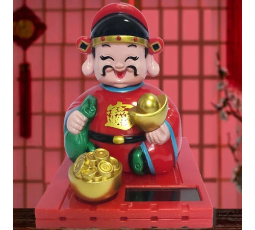 Тибетський Бог Багатства з грошовим золотим злитком у руках на сонячних батареях 9 см