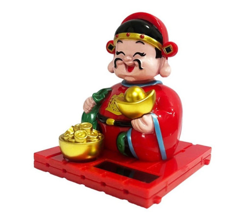 Тибетський Бог Багатства з грошовим золотим злитком у руках на сонячних батареях 9 см