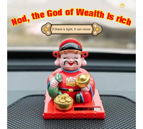 Тибетський Бог Багатства з грошовим золотим злитком у руках на сонячних батареях 9 см