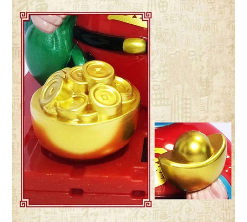 Тибетський Бог Багатства з грошовим золотим злитком у руках на сонячних батареях 9 см