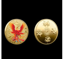 Золота монета Фенікс Червоний із мантрою, що збільшує багатство