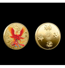 Золота монета Фенікс Червоний із мантрою, що збільшує багатство