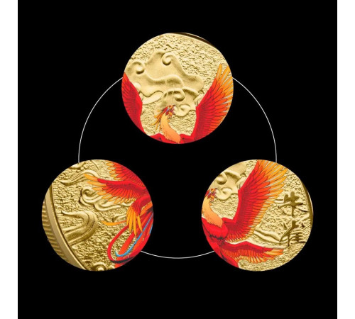 Золота монета Фенікс Червоний із мантрою, що збільшує багатство