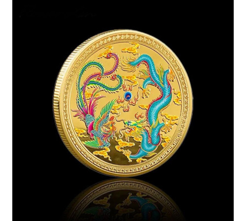 Золота Монета Дракон і Фенікс із мантрою, що виконує бажання, захист вашого здоров'я й грошей