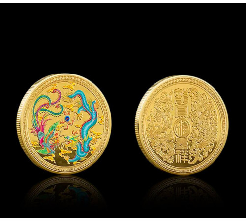 Золота Монета Дракон і Фенікс із мантрою, що виконує бажання, захист вашого здоров'я й грошей