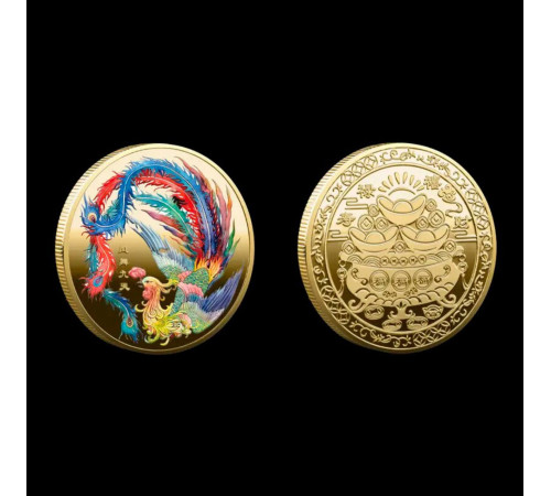 Золота монета Фенікса з Мантрою, що наповнює бажання, Процвітання, гроші, Любов і Здоров'я