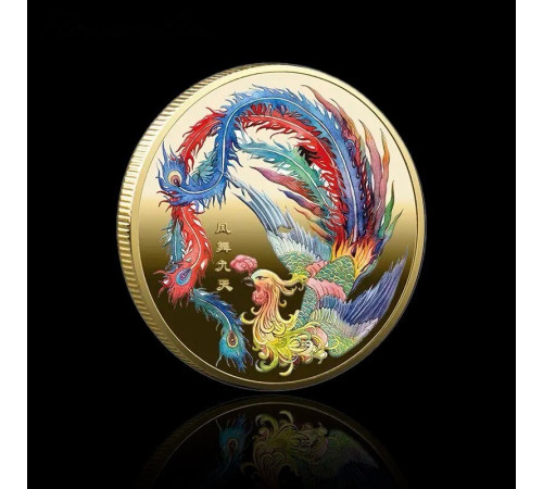 Золота монета Фенікса з Мантрою, що наповнює бажання, Процвітання, гроші, Любов і Здоров'я