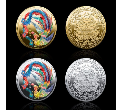 Золота монета Фенікса з Мантрою, що наповнює бажання, Процвітання, гроші, Любов і Здоров'я