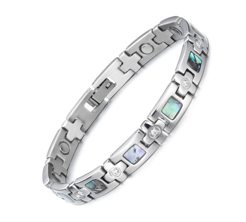 Срібний турмаліновий із перламутром браслет із магнітами, Геліотіс Bio Energy для здоров'я