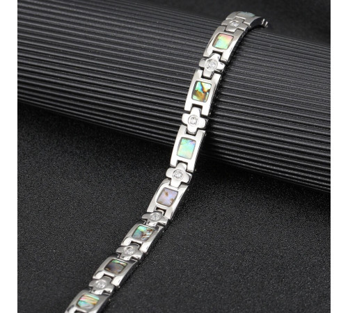 Срібний турмаліновий із перламутром браслет із магнітами, Геліотіс Bio Energy для здоров'я