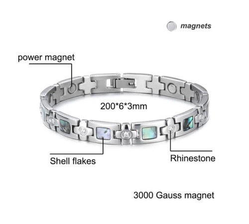 Срібний турмаліновий із перламутром браслет із магнітами, Геліотіс Bio Energy для здоров'я