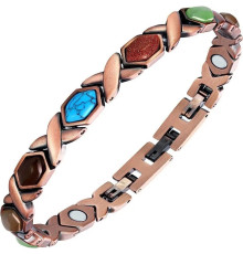 Турмаліновий Мідний Браслет Лілія самоцвіт із натуральними каменями та магнітами для здоров'я, гармонії та захисту