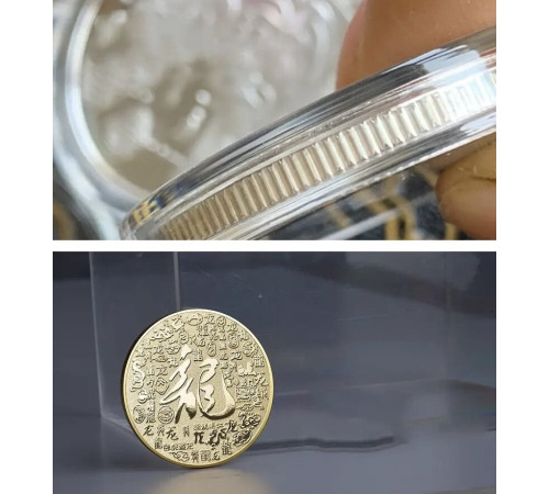 Золота монета Дракон приносить Велику Удачу з символом Фук, Багатство та здоров'я, успіх із мантрой захисту