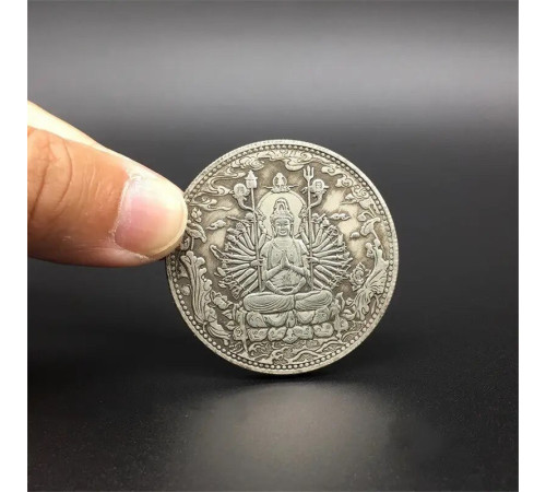 Срібна монета Тисяча Гуань Інь Богиня Милосердя, Захисти та Сповнювальна бажання Тибет