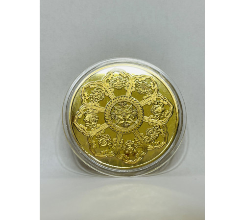 Золота монета Біла Богиня Тара з 8 сприятливими символами для здоров'я дарує довге життя, мудрість удачу