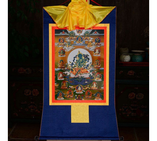 Тибетська Танка 21 Зелена Тара ручної роботи 120Х65 см захист і допомога в усьому, дарує щастя, удачу та гроші