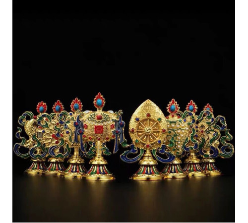 Статуетки Вісім Схвалювальних Символів для дев'ятого 9 періоду Успіх, Удача, Здоров'я, Гроші, Захист Непал