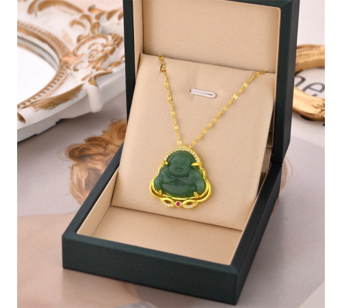 Золота підвіска Хотей бог багатства із зеленим турмаліном, символ веселощів і достатку Swarovski