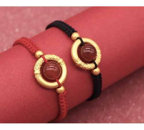 Тибетський браслет з Червоним Агатом Шар Сфера для потоку удачі, Здоров'я Довголітня, Денег у 9 періоді та Успіху