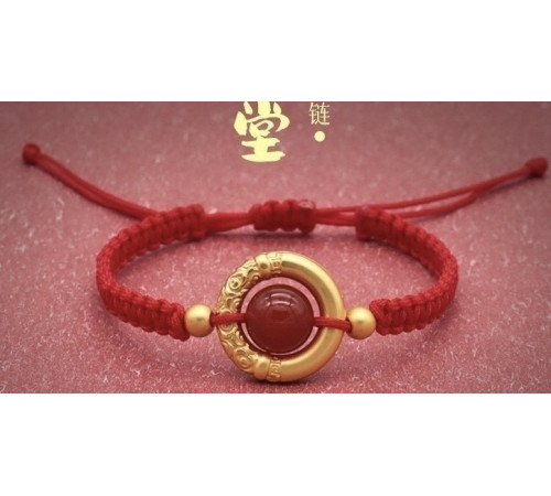 Тибетський браслет з Червоним Агатом Шар Сфера для потоку удачі, Здоров'я Довголітня, Денег у 9 періоді та Успіху