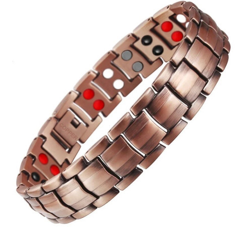 Мідний турмаліновий магнітний гематитовий титановий браслет для здоров'я та нормалізації тиску 5в1 з позолот