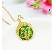 Золота підвіска Чарівний Дракон із зеленим турмаліном для достатку, удачі, щастя, багатство та здоров'я