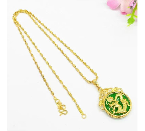 Золота підвіска Чарівний Дракон із зеленим турмаліном для достатку, удачі, щастя, багатство та здоров'я