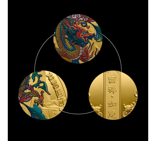 Золота монета Дракон для удачі ресурсів і багатства з мантрою Здоров'я