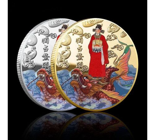 Золота монета хрестова Дракон для успіху, Захисту, Сили та Благопроменів у 9 періоді