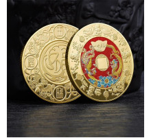 Золота монета Дракон і Фенікс зі злітком кажаном для здоров'я й багатства з мантрами