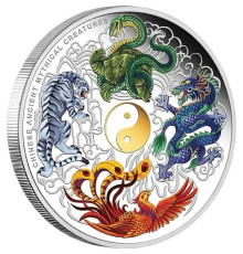 Срібна монета Чотири сузір'я Зеленого Дракона, Білого Тигра, Чорної Черепахи й Багрового Феніксу удачу