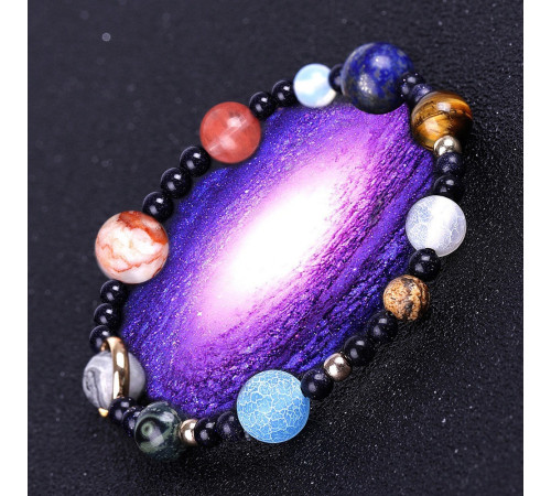 Тибетський браслет десять планет сонячної системи з натурального каменю Ляпіс, Яшма, Опал, Кварц, Агат, Тигр
