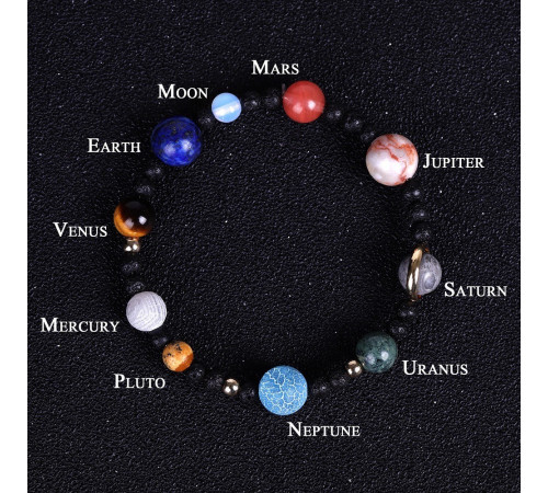 Тибетський браслет десять планет сонячної системи з натурального каменю Ляпіс, Яшма, Опал, Кварц, Агат, Тигр