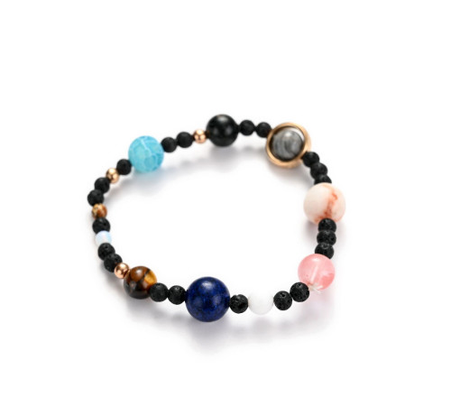 Тибетський браслет десять планет сонячної системи з натурального каменю Ляпіс, Яшма, Опал, Кварц, Агат, Тигр