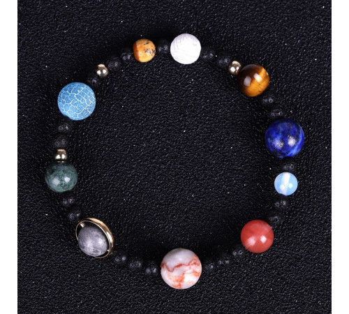 Тибетський браслет десять планет сонячної системи з натурального каменю Ляпіс, Яшма, Опал, Кварц, Агат, Тигр