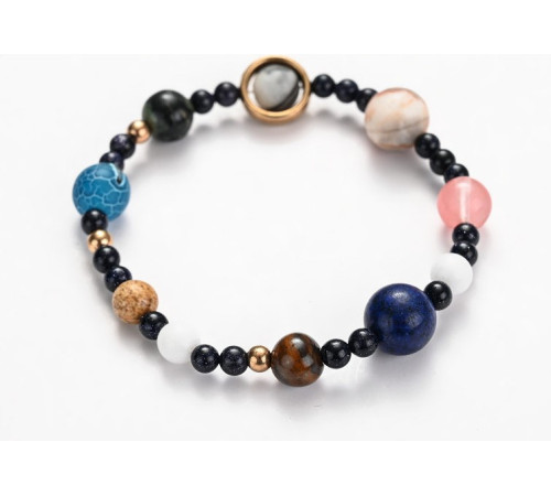 Тибетський браслет десять планет сонячної системи з натурального каменю Ляпіс, Яшма, Опал, Кварц, Агат, Тигр