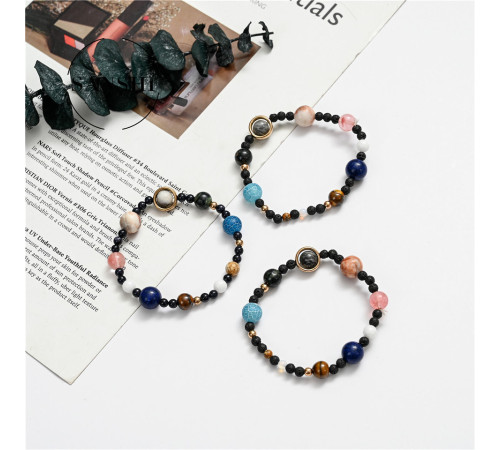 Тибетський браслет десять планет сонячної системи з натурального каменю Ляпіс, Яшма, Опал, Кварц, Агат, Тигр